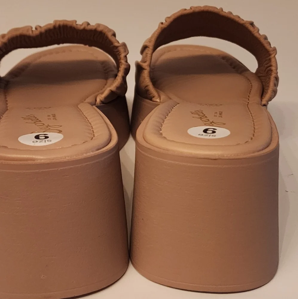 Seychelles Ruched Slide Platform Sandals in Tan